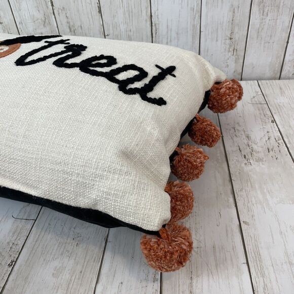 Trick It Treat Halloween Rectangular Throw Pillow  Decorative Pom Poms - NWT - Picture 3 of 10